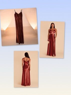 Birdy Grey Satin Strapless-Look Slip Gown in Burnt Copper Size S